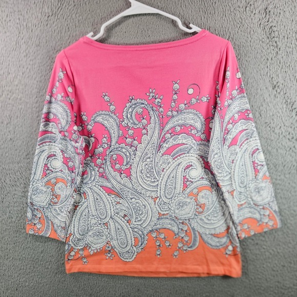 Talbots Womens Size S Pink Paisley 3/4 Sleeve Cotton Spandex Tee Shirt - Picture 5 of 8